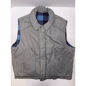 Eagle Ridge Mens Reversible Puffer Vest Grey Plaid Insulated Utility Pockets